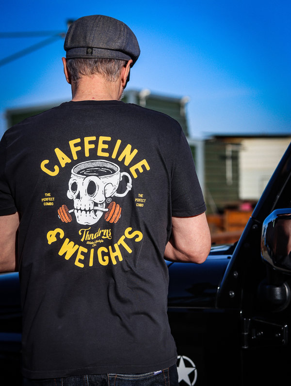 thundernoise caffeine & weights gym t-shirt